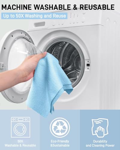 Image of 20-Count Microfiber Cleaning Cloth Multipurpose Cleaning Cloth Roll Pre-Cut Tear Away Microfiber Cleaning Cloth Roll Kitchen Cloth for Cleaning Highly Absorbent Reusable(Pack of-1) (Blue)