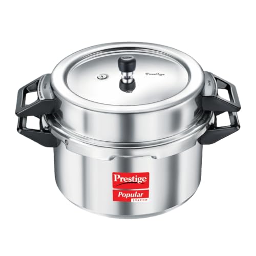 Image of Prestige Popular Svachh Aluminium 16 L Pressure Cooker|Controls Spillage|Metallic Safety Plug|Controlled Gasket-Release System|Silver| 5 Years Warranty
