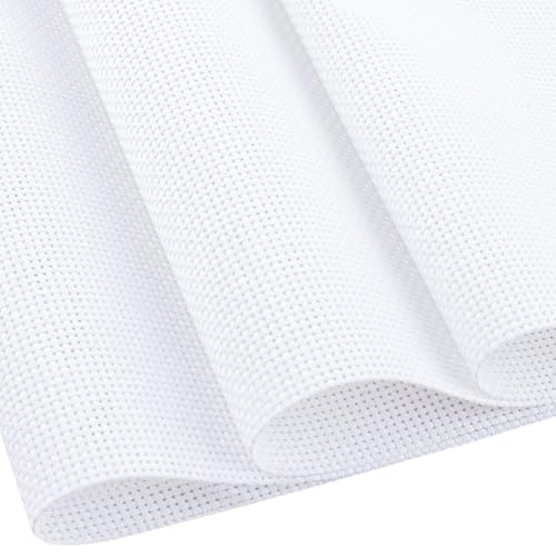Image of MYFAMIREA Cross Stitch Aida Fabric 16 Count, 28 by 19 Inch Large Size, Classic Reserve Cross Stitch Aida Cloth for Home DIY Embroidery Decoration, White