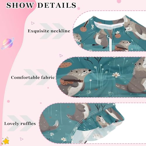 Kawaii Otters Fish Girls Long Sleeve Swimsuit UPF 50+ Rashguard Swimwear One Piece Bathing Suit for 3-12 212166943