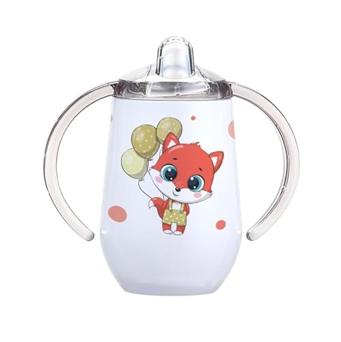Marquage Unique Tasse d'Apprentissage Bébé Personnalisable avec Anses, Gobelet à Double Poignée, Design Mignon avec Renard et Ballons, Gobelet à Bec isotherme pour Bébé