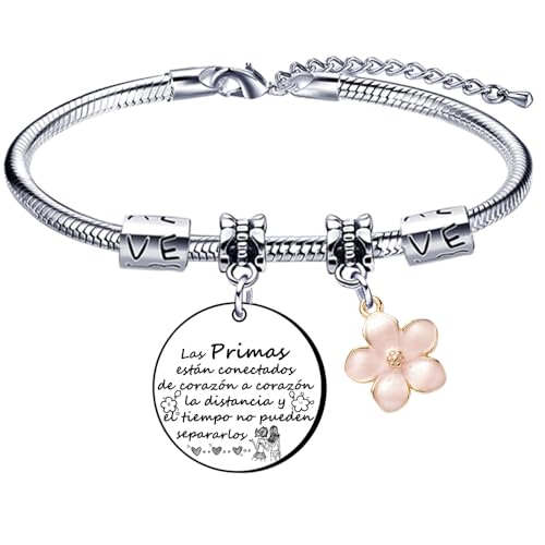 XQXQXZ Primas Pulsera Mujer Colgante GrabadoLas Primas Están Conectados de Corazón a Corazón, La Distancia y el Tiempo Pulseras Regalos De Cumpleaños