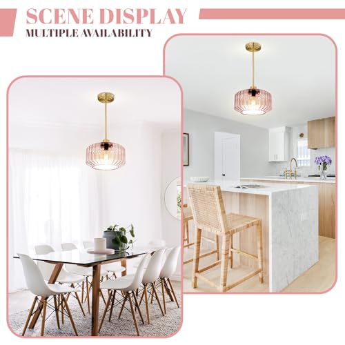 Image of Pendant Lights Gold Kitchen Island Pendant Light Fixtures 1 Light with Amber Glass Shade, Large Glass Chandelier Hanging Lights for Bedroom Living Dining Room (Pink)