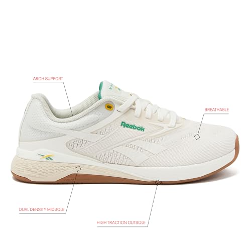 Reebok Nano X5 Sneakers for Women, Cross Training Gym Walking Shoes Women, Chalk/Alabaster/Upgrade Green, 11