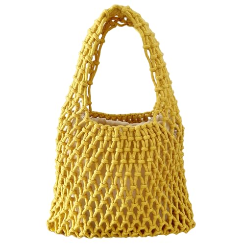 Image of Mini Clutch Handbag Fishing Net Bucket Bag Cotton Rope Crochet Drawstring Woven Beach Bag Small Tote for Women Girls
