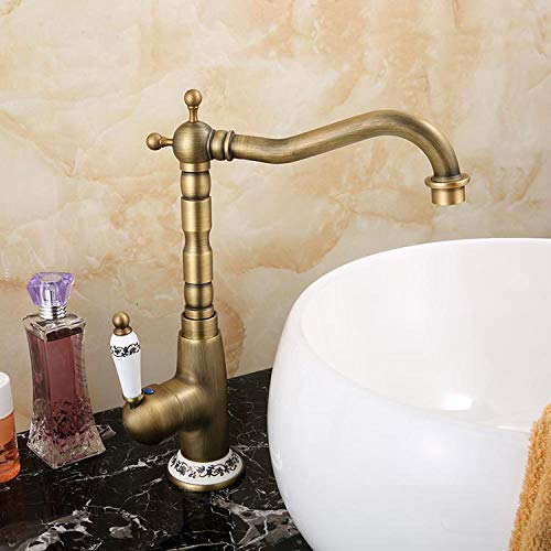 Robinet laiton antique et porcelaine mitigeur de cuisine pivotant 360