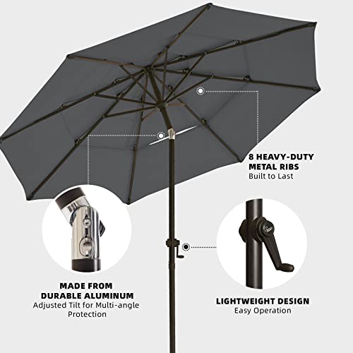 wikiwiki 9 FT Patio Umbrellas 3-Tiers Outdoor Table Market Umbrella with Push Button Tilt/Crank, Fade Resistant Waterproof Canopy for Garden, Lawn, Deck, Backyard & Pool, Dark Grey by wikiwiki - Image 4