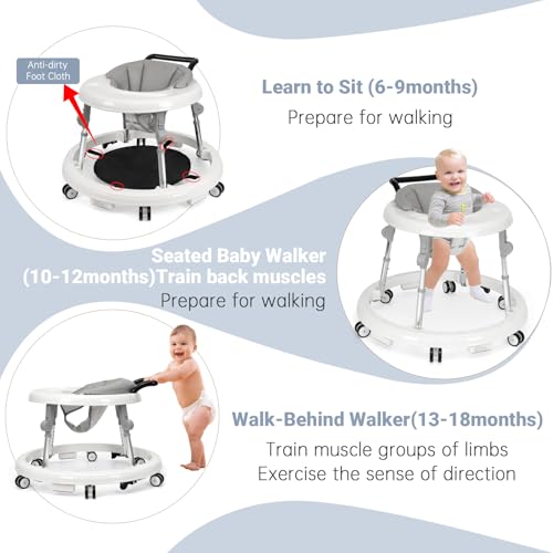 Baby Walker Foldable with 9 Adjustable Heights, Baby Walker with Wheels Portable, Infant Toddler Walker for Baby Boy Girls 6-18 Months (White) - Image 6