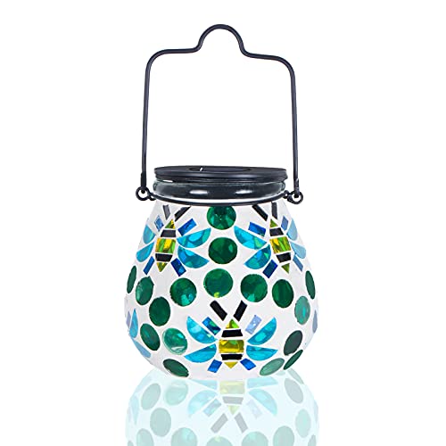 Afirst Mosaic Outdood Lanterns - Glass Solar Hanging Lights Bee Hollow Out Waterproof Outdoor Decorative for Garden, Patio, Holiday Party Outdoor Decoration