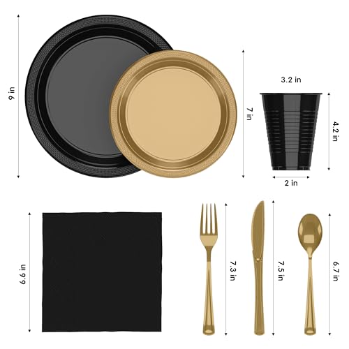 Image of Exquisite 350 Pcs Black & Gold Plates and Napkins Party Supplies Plate Sets
