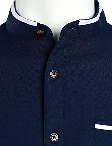 Image of ZEROYAA Mens Hipster Mandarin Collar Slim Fit Long Sleeve Casual Button Down Oxford Dress Shirt with Pocket