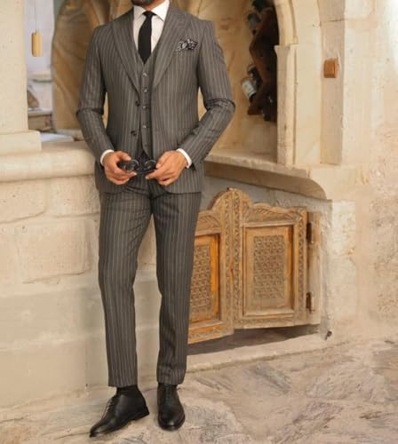 Men's Pinstripe 3 Piece Suit Slim Fit Gomez Addams Casual Suit Business Wedding Halloween Party Suits Set ALV092