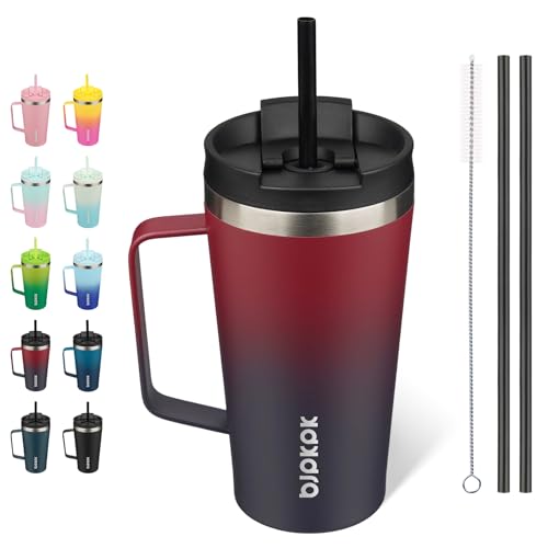 Image of BJPKPK 18oz Insulated Tumbler with Handle, Lid & Straw, Stainless Steel