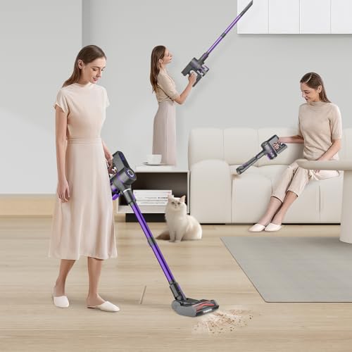 TOTTE Cordless Vacuum Cleaner, 550W 45KPA 60 Mins, 2500mAh Detachable Battery, Stick Vacuum Cleaners LED Touch Screen, Wall Mount Charging, Wireless Vacuum for Home Pet Hair Carpet Hardwood Floor