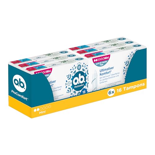 o.b. ProComfort Mini Tampons für leichte bis mittlere Tage mit Dynamic Fit Technologie,6 x 16 Stück
