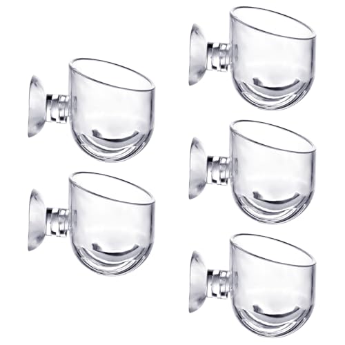 5 PCS Aquarium Plant Holder Suction Cups, Aquatic Plant Cup Pot Acrylic, Aquarium Feeding Bowl for Shrimp and Fish, Aquarium Red Worm Fish Feeder Round Bottom, 3.6 x 4 cm