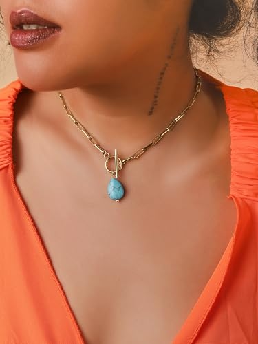 MINACHI Women's Waterproof Stainless Steel Chain Necklace with Created Turquoise Pendant4