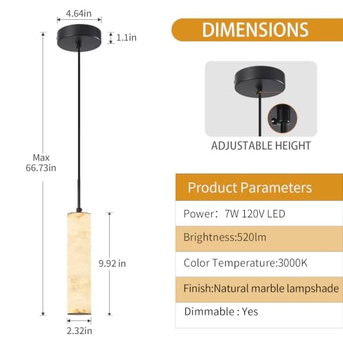 Image of Black Natural Alabaster Long Tube Kitchen Island Pendant Lights,3000k