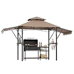 9x5 ft Grill Gazebo for Outdoor BBQ, Double-Tier Heavy Duty Steel Patio Shelter with Adjustable Side Awnings, 2 Shelves, Hooks, 4 LED Lights, Ceiling Hook, Ideal for Backyard, Lawn, Garden, Khaki