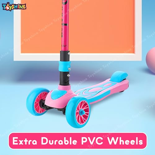 Image of Toyshine 3 Wheel Rooster Runner Scooter with Anti Slip ABS Base Aluminium Structure Height Adjustable Handlebar Max Load 45kg for Boys and Girls Ages 4 and Above - Pink