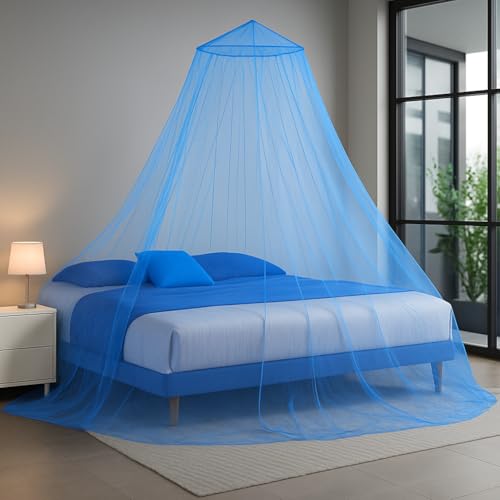 Image of Polyester Hanging Round Mosquito Net for Double Bed, King Size Bed (Sky Blue)