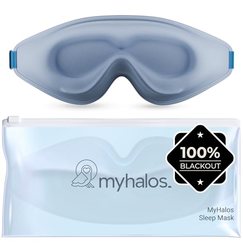 Image of MyHalos Sleep Mask - 3D Blackout Eye Mask for Women & Men, Side Sleepers, Zero Pressure Memory Foam Eyelash Friendly, Breathable,Award-Winning Sleep Aid for Travel (Light Blue, 1 Count (Pack of 1))