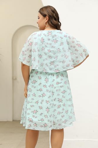 Image of Keluummi Plus Size Wedding Guest Dress for Curvy Women, Boho Floral Empire Waist Midi with Sleeve
