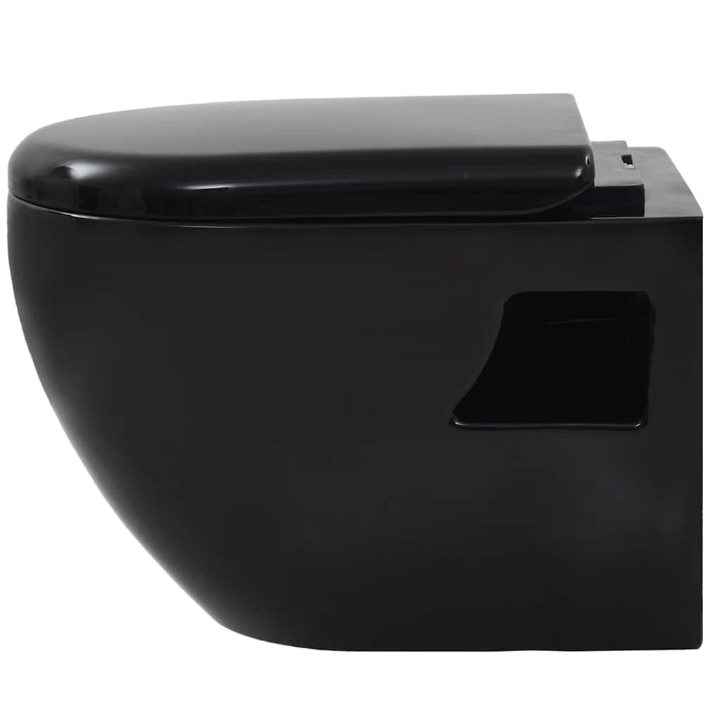 vidaXL Toilette Murale Céramique Noir WC Suspendu Salle de Bains Cuvette