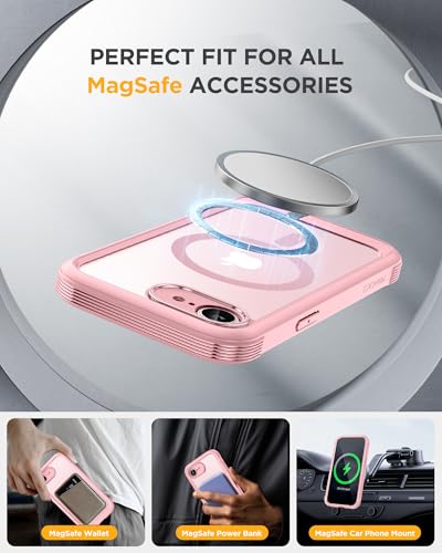 Image of miracase for iPhone 17e & 16e Case with Built-in Private Screen Protector, [Magnetic with MagSafe] Full-Body Phone Cover Military Drop Proof 17 E / 16 E Bumper 6.1 inch, Pink