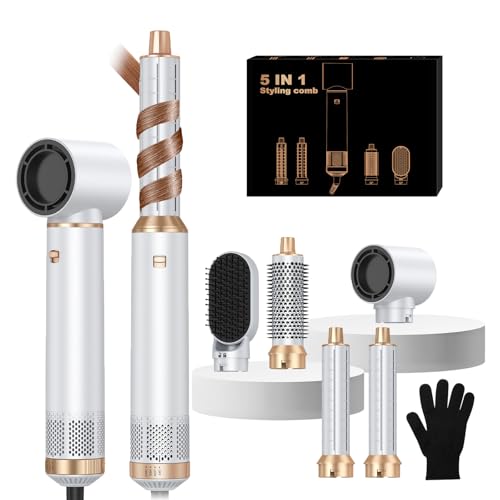 Image of Blow Dryer Brush 5 in 1, Negative Ion Hair Dryer Brush Set Upgrade Hot Air Brush Air Styler Curling Wrap Air Curler, Curling Iron Hair Styling Tools As A Gift for Straight /Curl /Drying /Smoothing