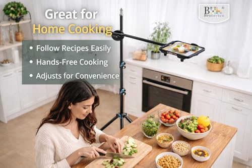 Image of Brolaviya 360-Degree Tripod with Middle Telescopic Crossbar Long arm Stick, 190cm top Height, for Photography & Videography, Ideal for Live Streaming, Overhead Tripod Stand with Mobile Bracket