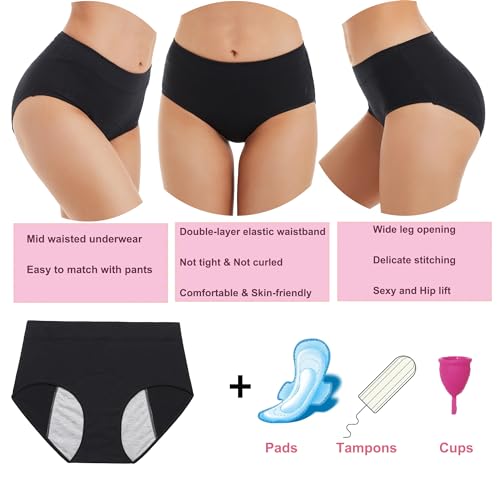 Image of HATSURE Period Underwear for Women Leak Proof Cotton Overnight Menstrual Panties Briefs (Multipack)