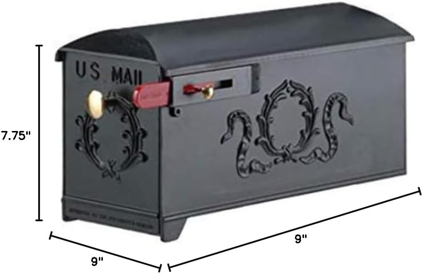 GSi Luxury Large Mailbox - Black Style 9 | Post Mount Mailbox for Outside | Parcel Mailbox for House | Includes Brass Knob, Red Flag and Hardware - Rural and Decorative 19" x 9" x 7.75” Aluminum