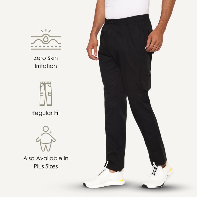 Image of SAPPER Regular Fit Cotton Cargo Pants for Men| Utility Pockets with Zippers| Elasticated Waistband with Belt Loops & Internal Drawcords| Also Available in Plus Sizes | L to 5XL