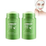Grüner Tee Gesichtsmaske, Green Mask Stick, Mitesser-Maske, Deep Cleansing Smearing Mask, feste Reinigungsmaske, grüne Tee-Reinigungsmaske für alle Hauttypen (2 Stück)