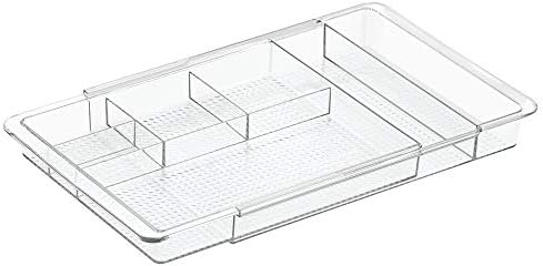 mDesign Expandable Desk Organiser - Desk Shelf for Desk Accessories or Drawers - Perfect for Text Markers, Erasers & Co. - Extendable to 47 Cm Width - Clear