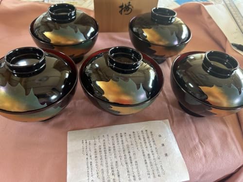 会津塗　漆器　吸物椀　5客揃　共箱付　天然木 Amazon.co.jp: 会津塗り 5客セット 御吸椀 天元作 工芸品 陶芸
