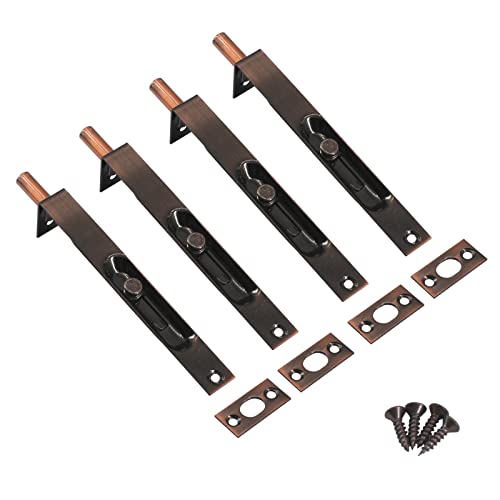 4 Inch Stainless Steel Door Lock Concealed Flush Bolt Slide Latch Bolt with Screws Red Bronze (4 Pieces)