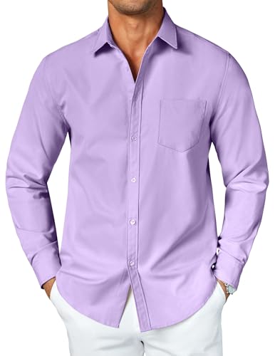 COOFANDY Men's Button Down Long Sleeve Shirt Casual Untucked Dress Shirt Regular Fit Wedding Shirts