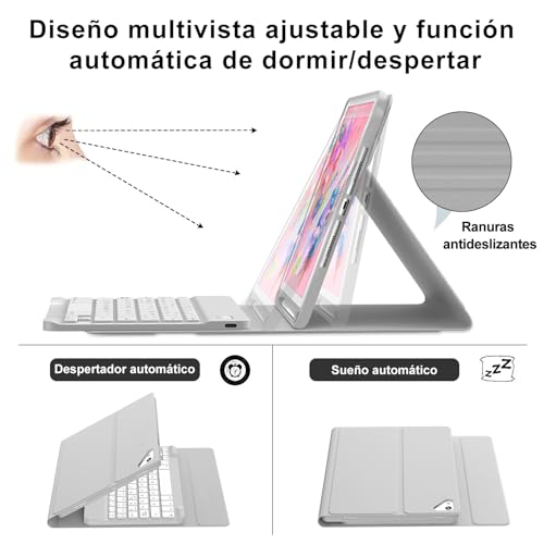 Teclado para iPad 5 Gen 9.7 y Pro 9.7 funda bluetooth QWERTY español gris Ñ 5