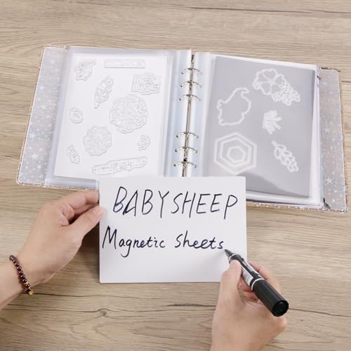 Image of Magnetic Sheets and Storage Bags for Stamps and Dies Storage with Album Pocket, Die Cut Storage Set for Storage Die Cutting,DIY Scrapbooking,Card Making Supplies(White 3 Sets)