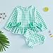 Multitrust Baby Girl Long Sleeve Swimsuit Ruffled Plaid Rash Guard Bikini Set Bathing Suit Toddler Girls Beach Swimwear Sunsuit (Green, 6-12 Months)
