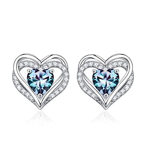 Iefil Heart Earrings For Girls, 925 Sterling Silver June Birthstone Alexandrite Heart Stud Earrings For Teen Girls Women Mothers Day Anniversary Valentines Day Birthday Gifts For Women Her Jewelry #TOP6