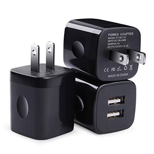 USB Wall Charger, Charging Block, FiveBox 3Pack Dual Port 2.1A Wall Charger Brick Base Charging Cube Plug Phone Charger Box Compatible iPhone XS Max/XR/X/8/7/6/6s, iPad, Samsung Galaxy S9 S8 S7 S6, LG