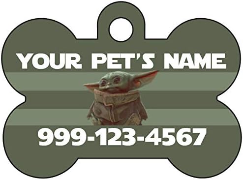 uDesignUSA Baby Yoda The Mandalorian Pet Id Tag for Dogs & Cats Personalized w/Name & Number (Bone Shaped)
