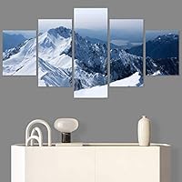 SIGNWIN 5 Panel Canvas Wall Art Snow Mountain for Home Decorations Ready to Hang - 60
