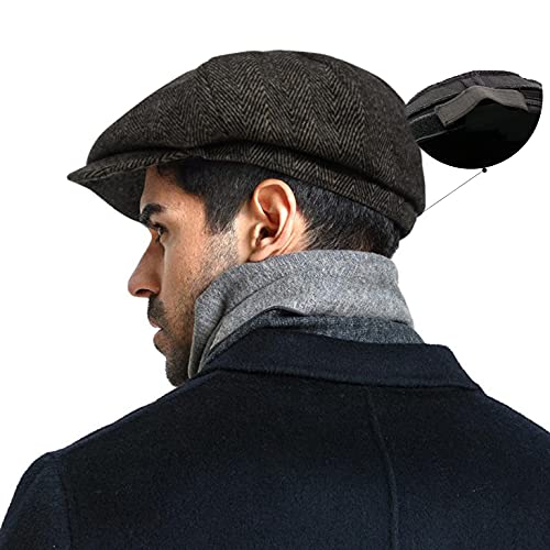 Men’s Vintage Newsboy Gatsby Hat Blend Wool Flat Ivy Cabbie Autumn Winter Cap Boyfriend Gift (M) #TOP3