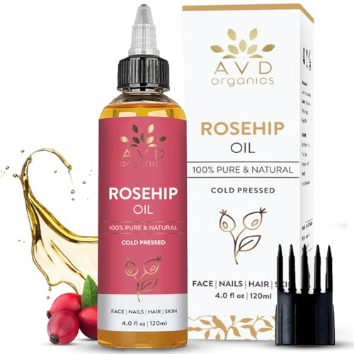 AVD Organics Rosehip Oil for 120ml Cold Pressed Rose Hip Oil for Scalp Hair Nails & Body Organic Rosehip Oil with Lightweight Texture 100% Natural & Multi-Purpose Use (4.0 fl oz)