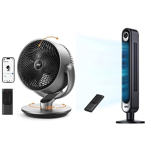 Dreo Smart Fans for Bedroom, 11 Inch, 25dB Quiet DC Room Fan with Remote, 120°+90° Oscillating Fan & Tower Fan 42 Inch, Cruiser Pro T1 Quiet Oscillating Bladeless Fan 6 Speeds, 4 Mode