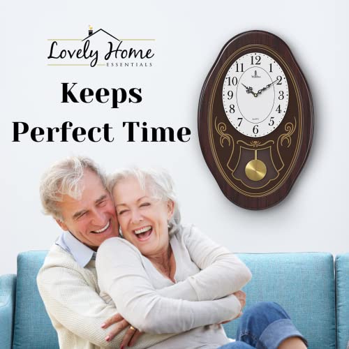 Musical Wall Clock With Pendulum - Oval Pendulum Wall Clock With Melodies & Westminster Chimes - Chiming Clock Battery Operated, Wood Pendulum Clock For Living Room, Office, Home Decor & Gift #TOP3